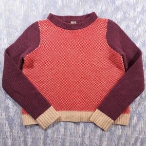 SI-IAE Cashmere Sweater Pullover Womens Small Colorblock Red Purple Beige